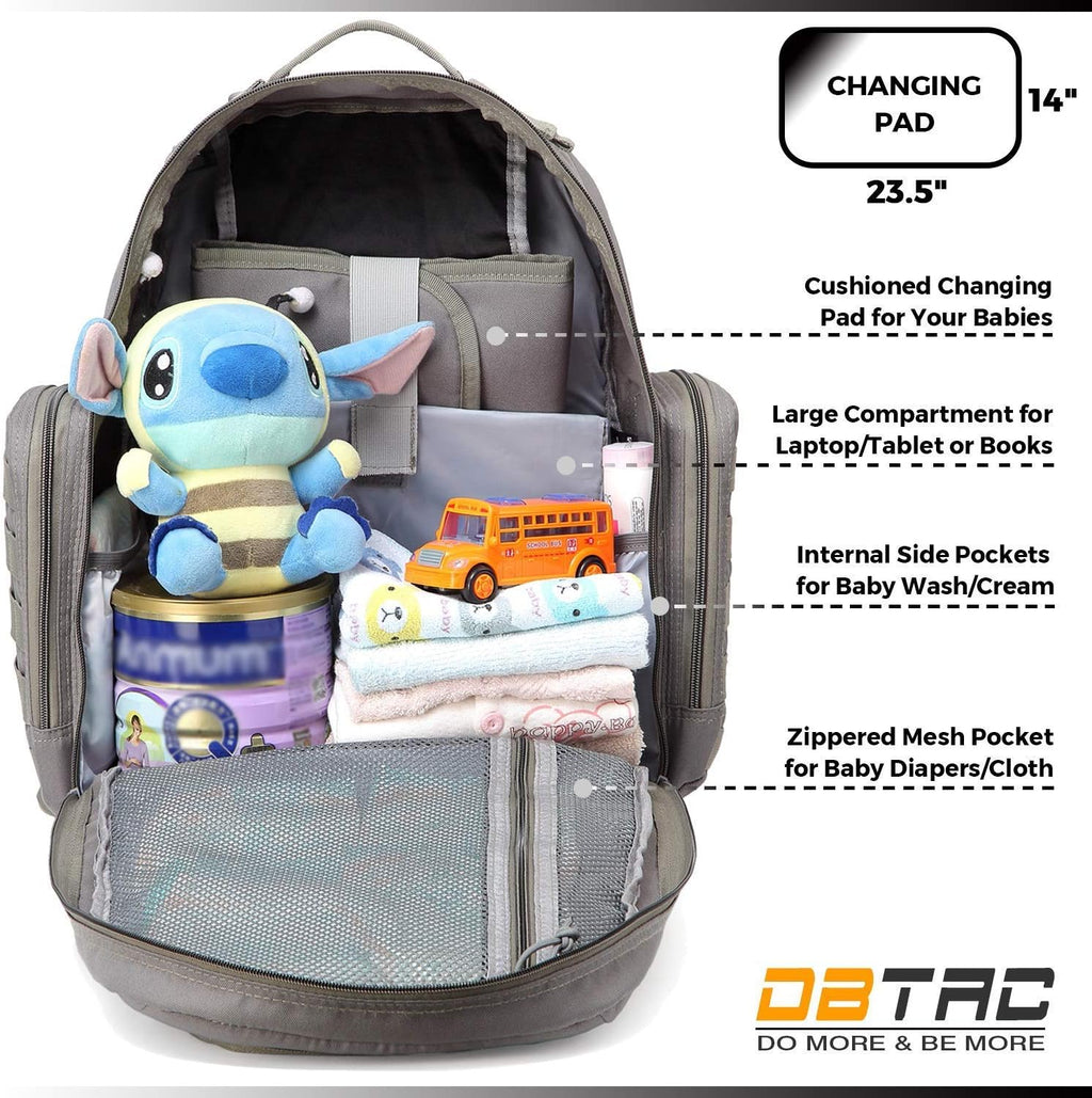 DBTAC Zaino Fasciatoio per Papà, Borsa per Pannolini Grande da Uomo con Materassino per il Cambio, Tasche Isolate + Lavabili, Cinghie per Passeggino, Grigio
