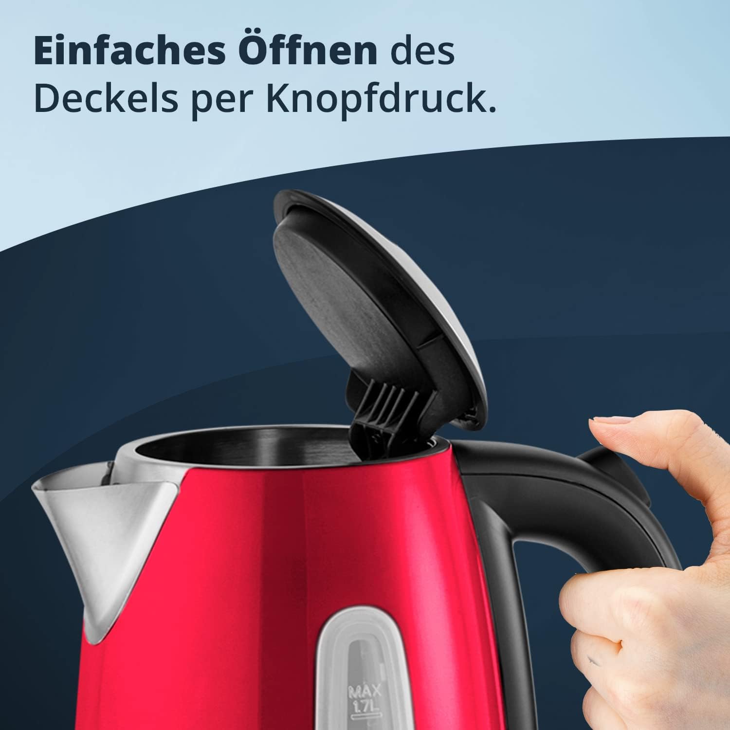 KHG Frühstücksset Wasserkocher, Toaster & Kaffeemaschine in Rot, Edelstahl Metallic Chrom, 1,7l Kapazität, 2 Toast Scheiben & 12 Tassen Kaffee, Kontrollleuchten, Wasserstandsanzeigen, Permanentfilter