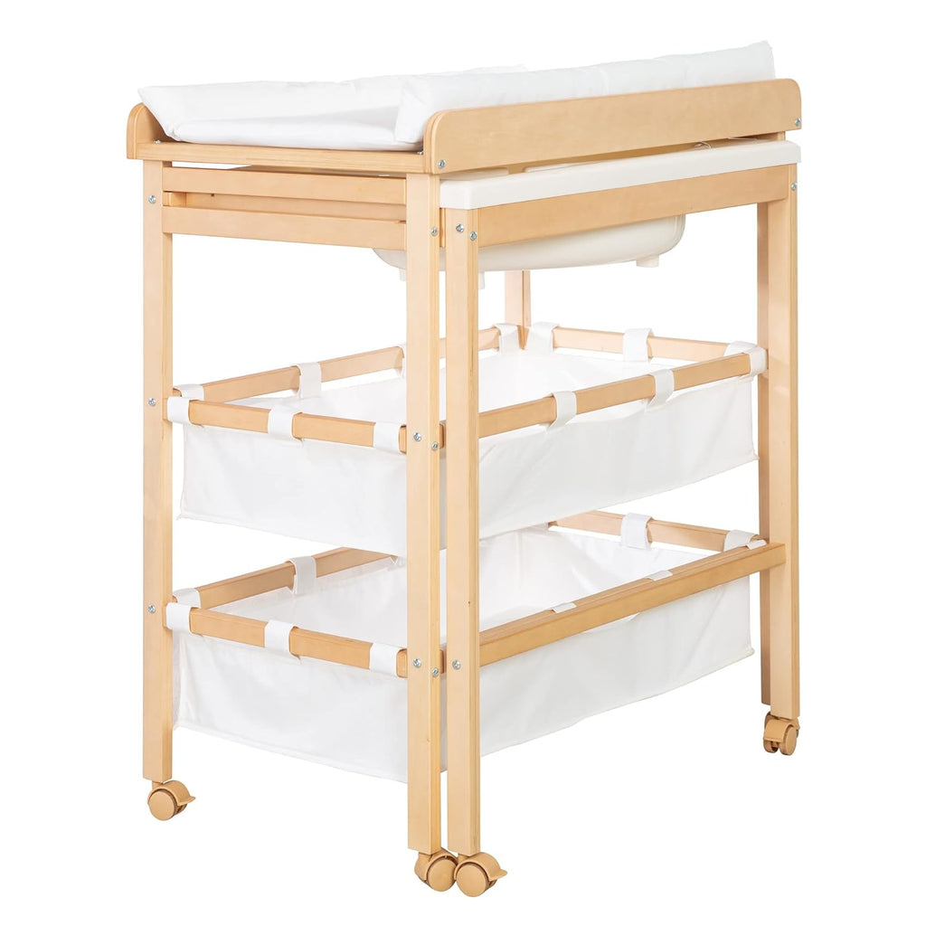 roba Fasciatoio da Bagno Combinato + Materassino Fasciatoio Style grigio - Fasciatoio Mobile Combinato con Vasca Integrata - con piano fasciatoio estraibile - Legno bianco