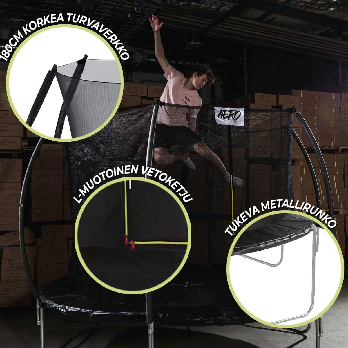 Trampolino React Aero 4,27m con rete di sicurezza