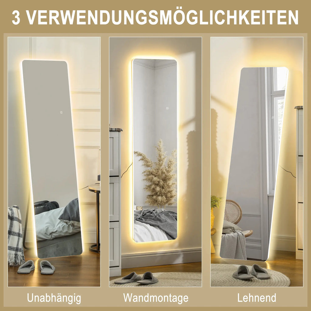 HOMCOM Specchio a figura intera da terra con luci LED dimmerabili a sfioramento, 3 temperature di colore