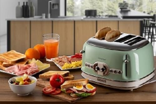Ariete Vintage 156, 4-Scheiben-Toaster, Retro Toaster mit 6 Toaststufen, Automatischer Auswurf, Auftaufunktion, Herausnehmbares Krümelfach, Gehuse aus Edelstahl, 1600W, Beige