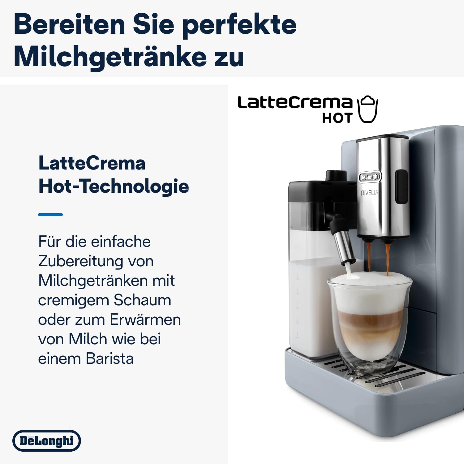 De'Longhi Rivelia EXAM440.55.W Macchina da Caffè Automatica con Sistema LatteCrema, Contenitore chicchi intercambiabile, 16 bevande caffè e latte con un solo tocco, Funzione Extra Shot, Display Touch da 3,5 pollici, Bianco