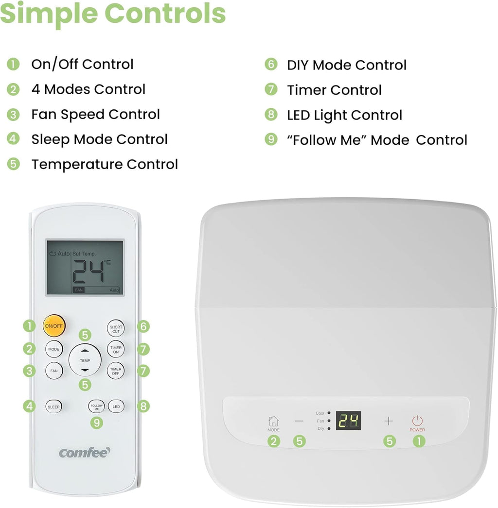 Comfee Condizionatore Portatile Easy Cool 2.0, 7000 BTU 2,0kW, Raffreddamento&Ventilazione&Deumidificazione, Adatto per Ambienti fino a 68m³(25㎡), Controllo tramite APP/Alexa/Google Home/IFTTT, Climatizzatore Portatile con Tubo di Scarico