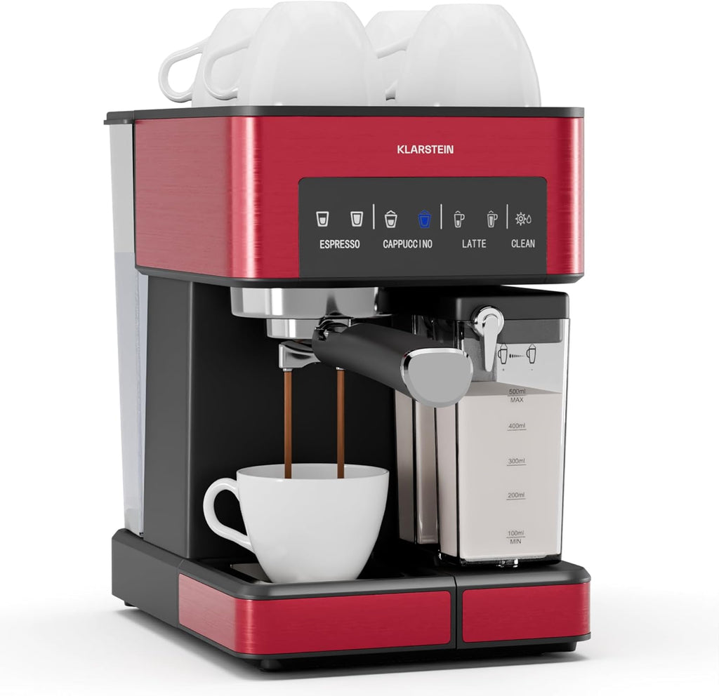 Klarstein Macchina da Caffè Espresso con Lancia Vapore, Macchinetta Caffè con Portafiltro, 1,8 L, 20 Bar, Acciaio Inox, Piccola, Serbatoio Latte 0,5 L, 1350 W, per Caffè in Polvere