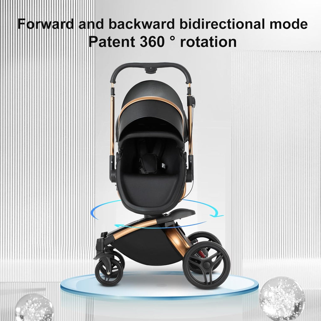 Sianldcone Passeggino 3 in 1, Set Passeggino con Tessuti di Alta Qualità, Sistemi di Viaggio con Spinta Reversibile, Passeggino Combinato a Vista Aperta Set Completo 3 in 1 (V9 Cachi)