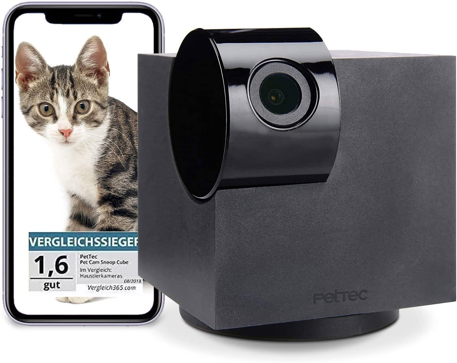 PetTec – Pet Cam Buddy Haustierkamera Futterautomat 8L für Katzen- & Hunde-Trockenfutter – Automatischer Futterspender mit WLAN & App-Steuerung -Inkl. 2-Wege-Audio, Bellerkennung & Nachtsicht