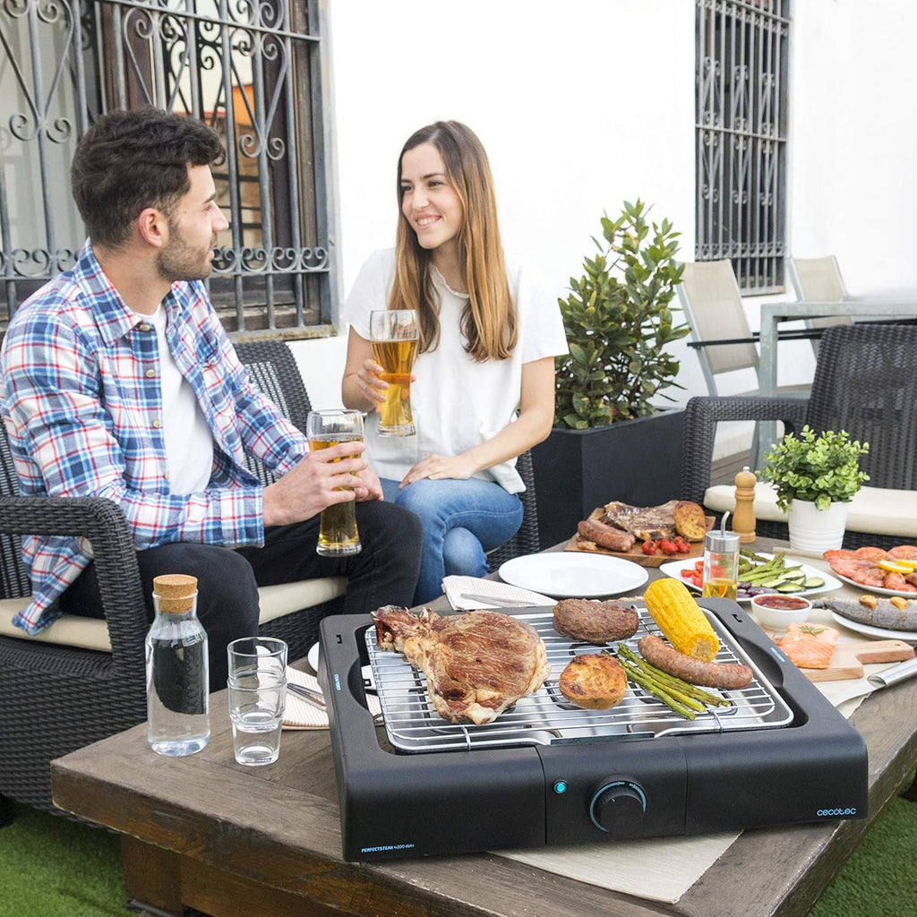 Cecotec Elektrischer Grill Perfect Country 2000 EasyMove. 2000 W, Mix- und Antihaft-Oberfläche, klappbarer Deckel, einstellbares Thermostat, Fettauffangschale, Stahlbeine und Räder