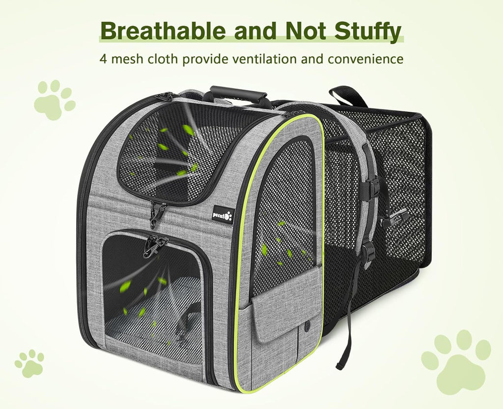 pecute Haustier Rucksack mit Netzfenster, Tragbare und Faltbare Katzentasche, Atmungsaktive und Leichte Hundetasche, Wasserdichtes Oxford-Tuch mit Viel Platz, Multifunktionales Rutschfestes Grau XL
