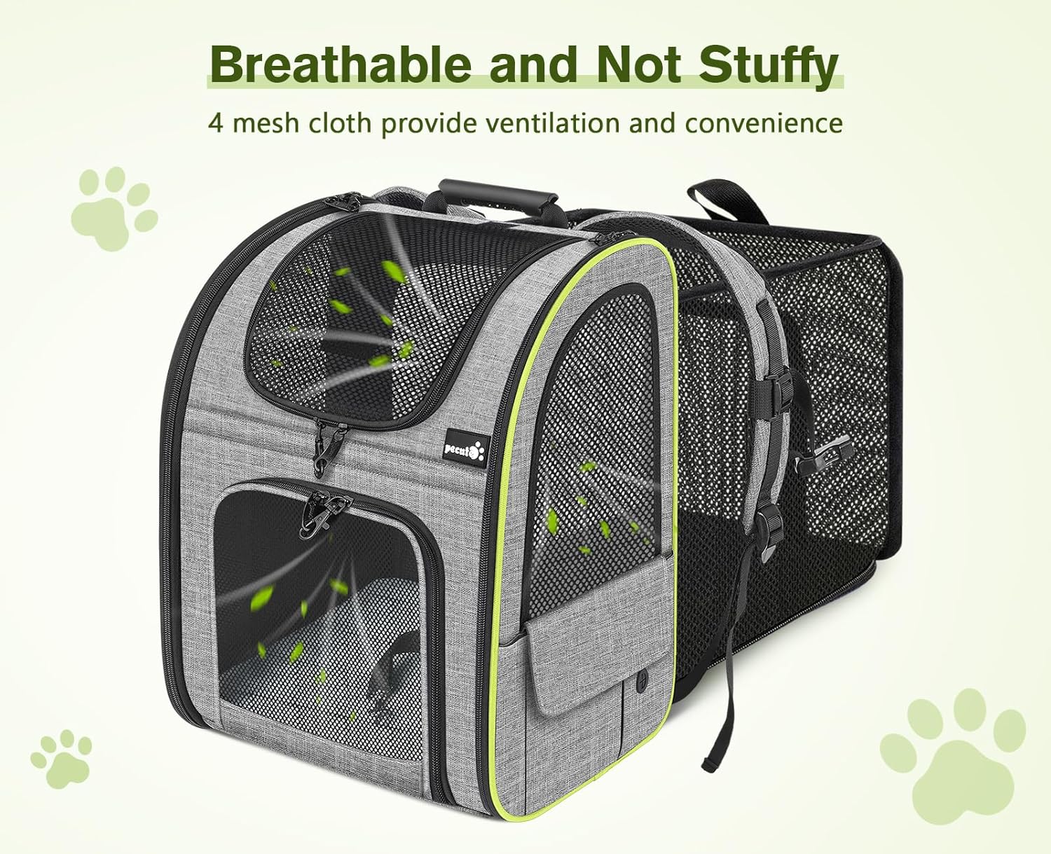 pecute Haustier Rucksack mit Netzfenster, Tragbare und Faltbare Katzentasche, Atmungsaktive und Leichte Hundetasche, Wasserdichtes Oxford-Tuch mit Viel Platz, Multifunktionales Rutschfestes Grau XL