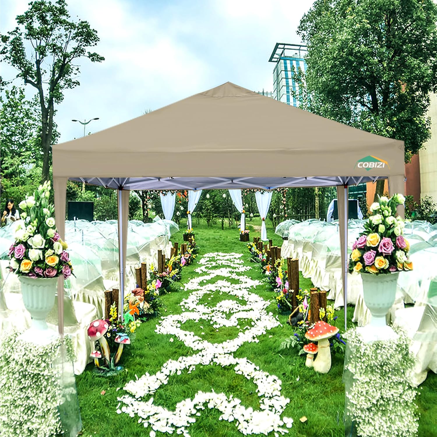 COBIZI Gazebo Pieghevole 3x6 Impermeabile Stabile con 6 Pareti Laterali, Tenda a Padiglione con Tetto a Punta, 3 Altezze Regolabili, Protezione UV, Borsa per Il Trasporto, Picchetti, Corde per Giardino, Matrimoni, Mercati, Eventi all'Aperto