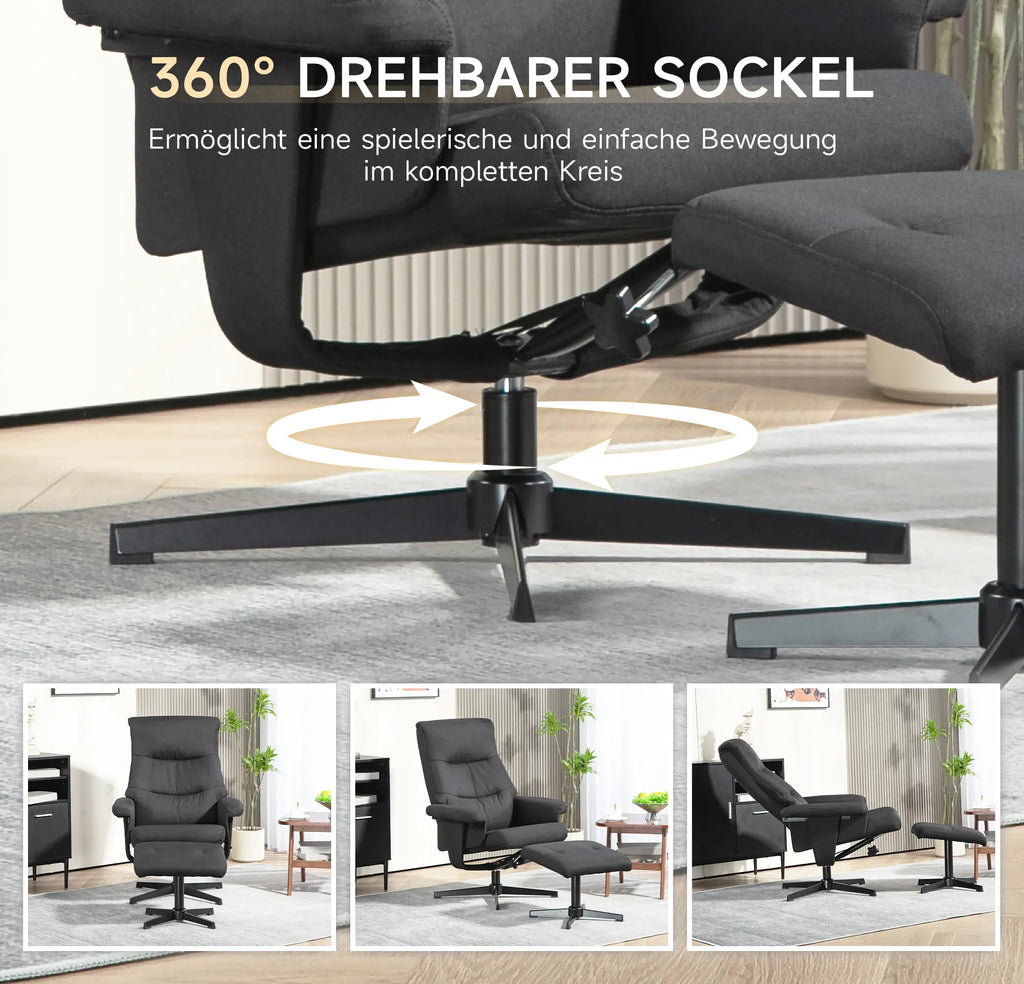 Poltrona Relax HOMCOM con Sgabello & Funzione Reclinabile Nero
