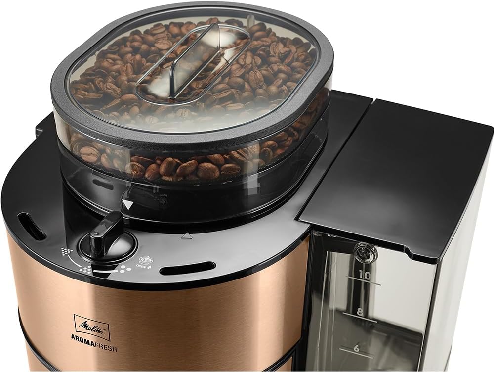 Melitta AromaFresh - Macchina da caffè con filtro - con caraffa in vetro - macinacaffè integrato - funzione timer - 10 tazze - Pure Black