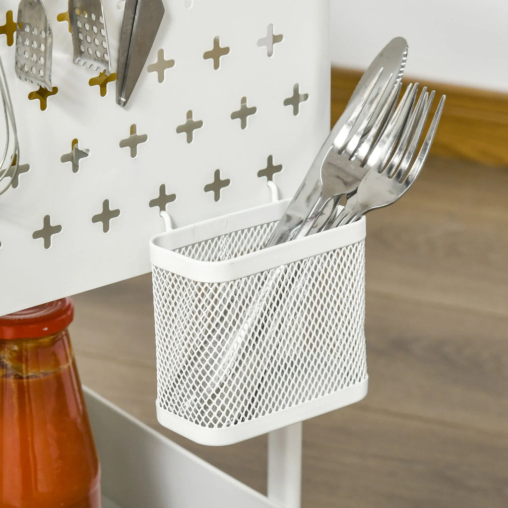 HOMCOM Carrello Cucina Carrellino Salvaspazio con 3 Cesti e Ruote Bianco