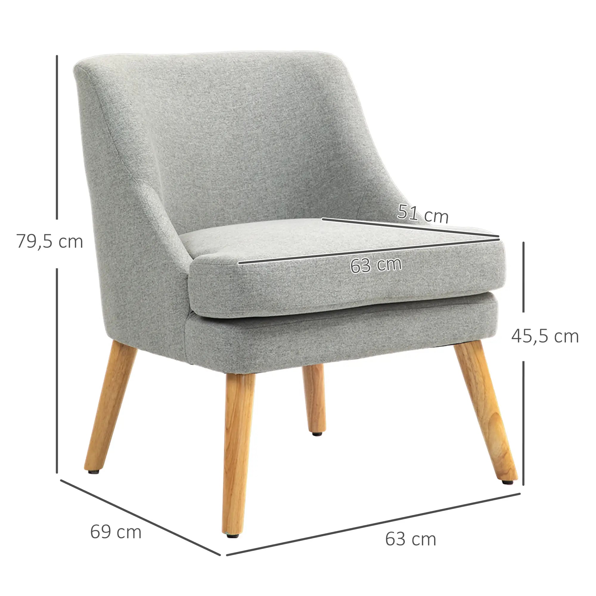 HOMCOM Sedia Imbottita Design Scandinavo Poltroncina Grigio Chiaro