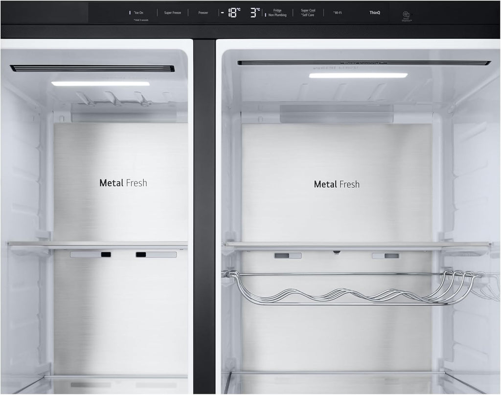 LG GSGV81PYLL Frigorifero Side by Side, Classe E, 635 L, Instaview, Frigorifero con congelatore, Dispenser ghiaccio, ghiaccio tritato, acqua, Total NoFrost, Smart Inverter Compressor, Wi-Fi