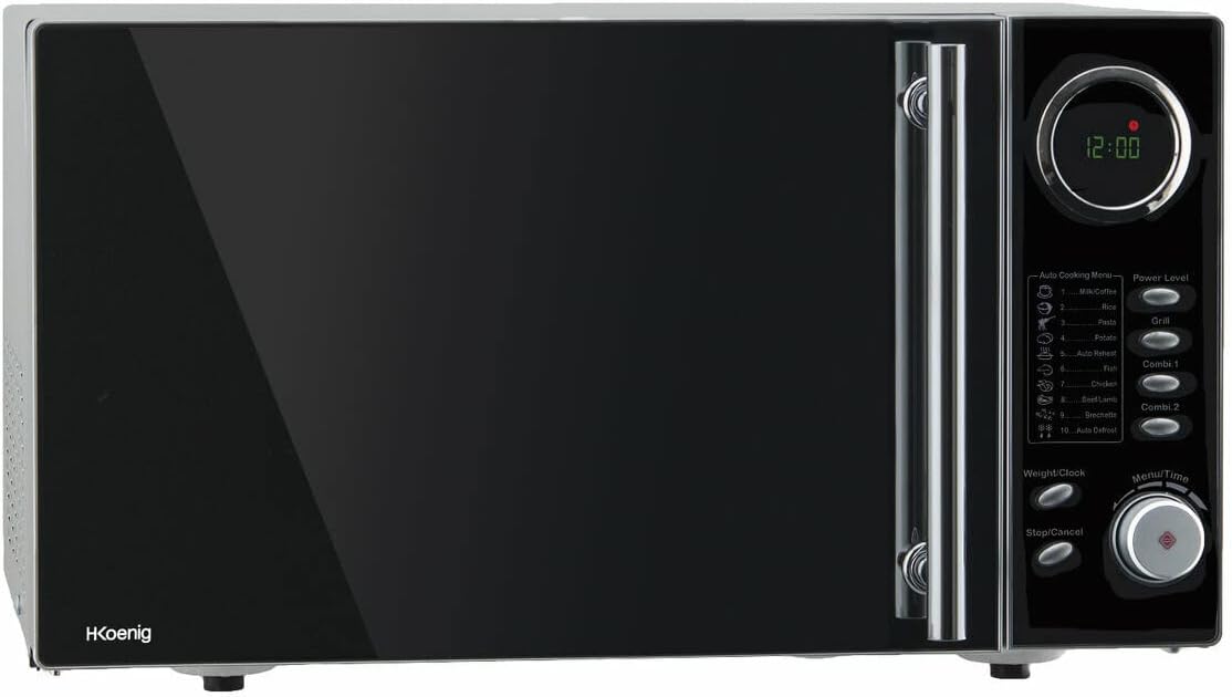 H.Koenig Microonde e Grill 2 in 1 VIO9, 25L, Piatto Girevole 27cm, 10 Livelli di Cottura fino a 1000W, Scongelamento, Cottura Combinata, Display LCD