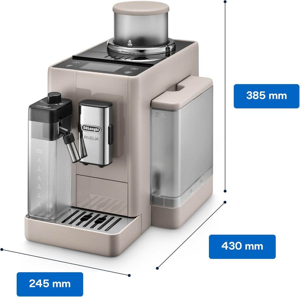De'Longhi Rivelia EXAM440.35.BG Macchina da caffè automatica con lancia vapore, contenitore chicchi intercambiabile, 8 bevande a base di caffè one-touch, funzione Extra Shot, display touch da 3,5 pollici, Beige
