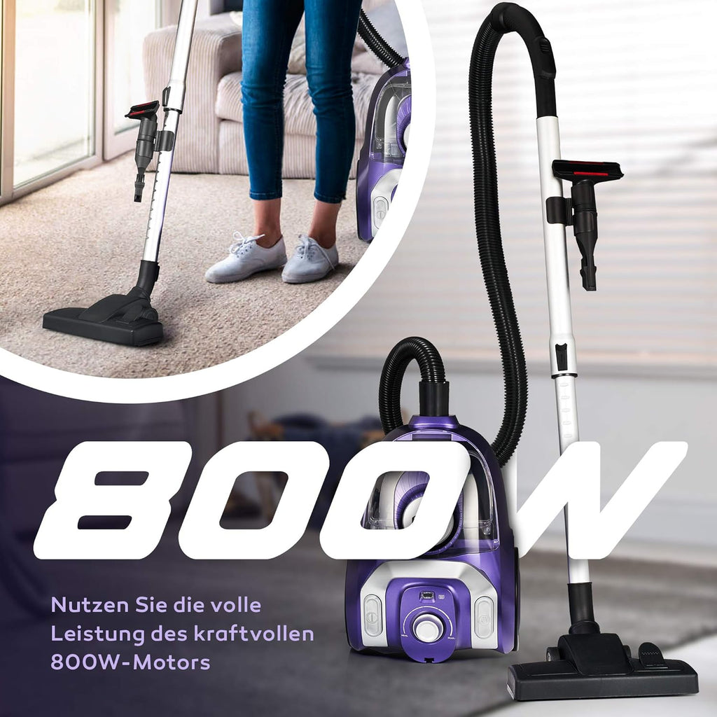 Balter Orion X3 Aspirapolvere, Aspirapolvere a traino senza sacco, Regolazione potenza di aspirazione, Filtro a più stadi, Ciclone, 800W, Contenitore polvere da 3.5L, Viola