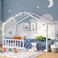 Bellabino Lettino per bambini Bia 140x200 cm, letto a capanna per bambini con protezione anticaduta e rete a doghe arrotolabile, letto a terra Montessori bianco in legno massello di pino
