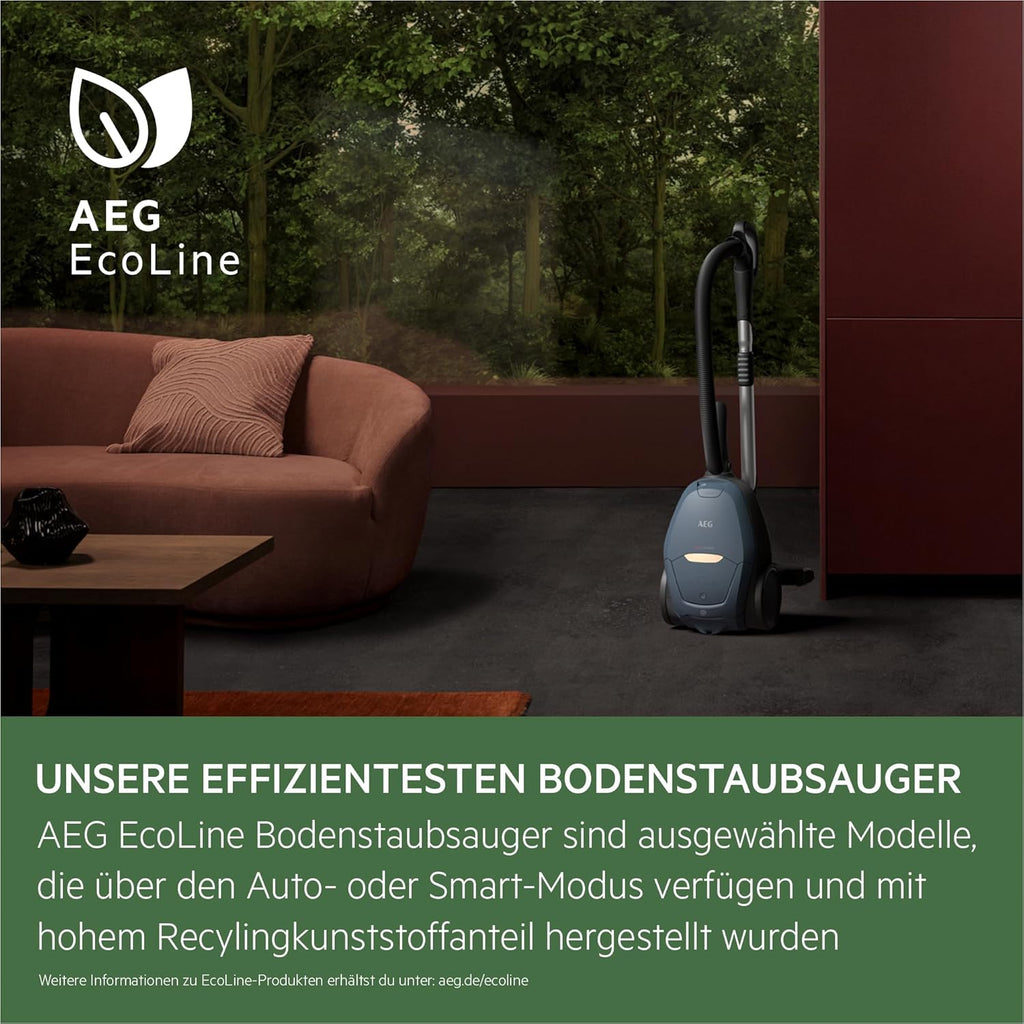 AEG VX82-1-KO Aspirapolvere / 75% materiale riciclato / regolazione automatica della potenza di aspirazione / estremamente silenzioso anche su tappeti / raccoglie particelle grandi + piccole / cavo lungo / 600W / nero