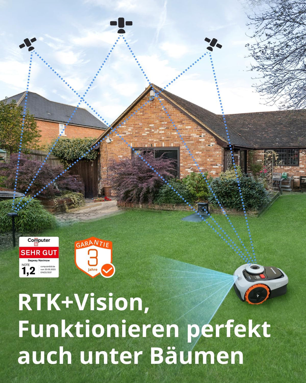 Robot rasaerba Navimow i105E senza filo perimetrale, consigliato per 500 m², max. 600 m², robot tosaerba RTK+Vision vincitore di test, robot rasaerba con protezione per ricci, mappatura automatica AI, bordo virtuale, multizona