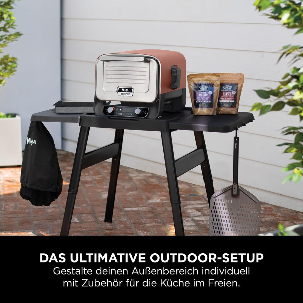 Ninja Woodfire verstellbarer Ständer und Beistelltisch, Außenofen- und Grillständer, robuster Outdoor-Kochtisch und Pizzaofenständer, Schwarz 4718J800EUUK