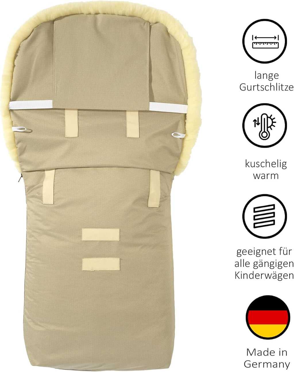 Sacco passeggino in agnello Hofbrucker Putzi, per passeggino/carrozzina, sacco termico invernale antivento e idrorepellente/sacco scaldapiedi imbottito con parte superiore rimovibile/in vera pelliccia di agnello/Prodotto in Germania