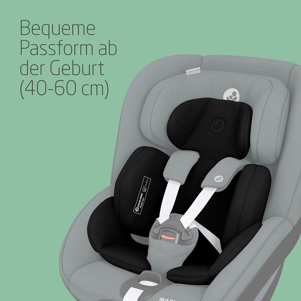 Maxi-Cosi Pebble 360 i-Size Babyschale Drehbar, Neugeborenen Autositz 360 Grad, 0–15 Monate (40–83 cm), Drehung mit einer, ClimaFlow, Easy-In-Gurt, G-CELL Seitenaufprallschutz, Essential Graphite