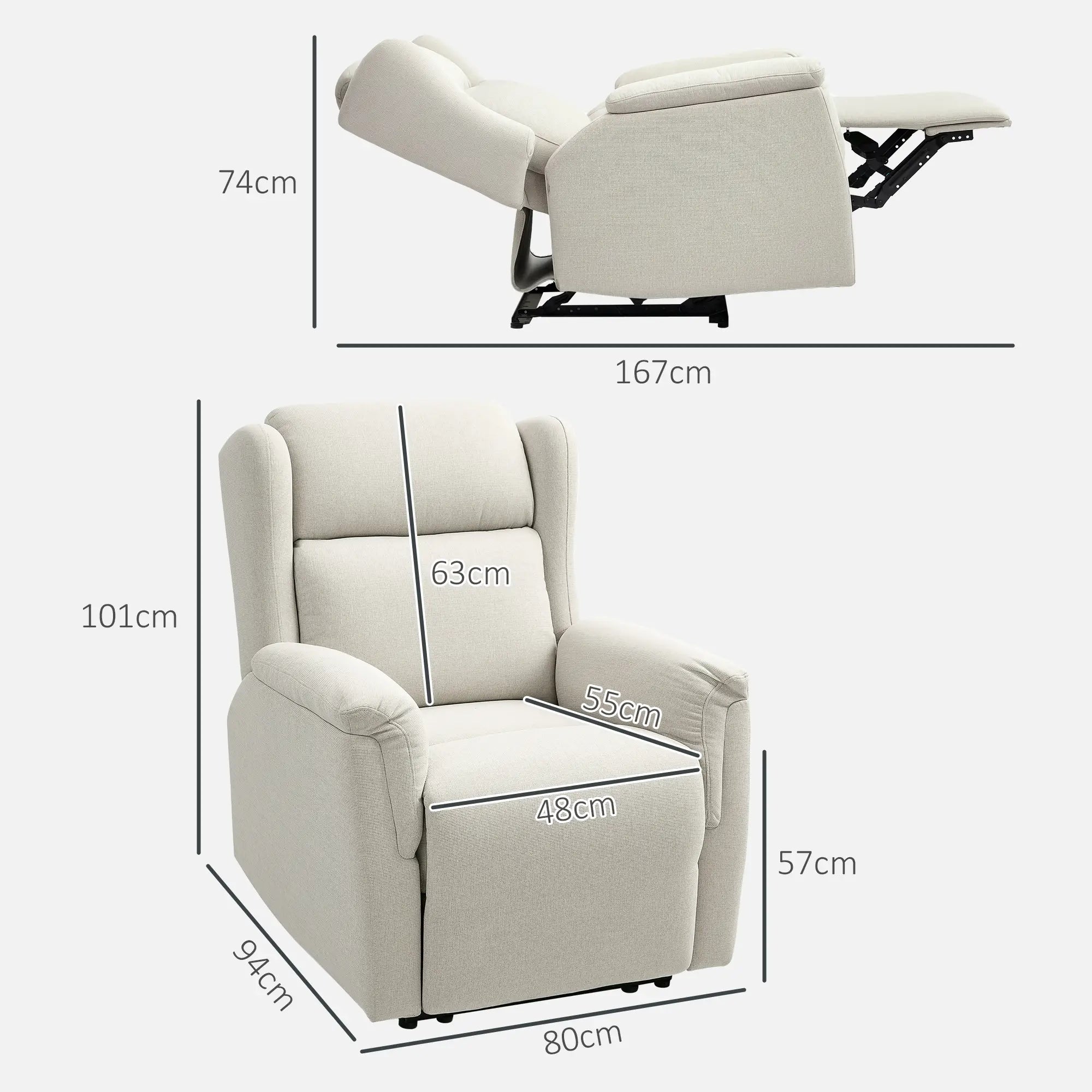 HOMCOM Poltrona TV reclinabile con schienale regolabile a 160° e molle insacchettate, beige