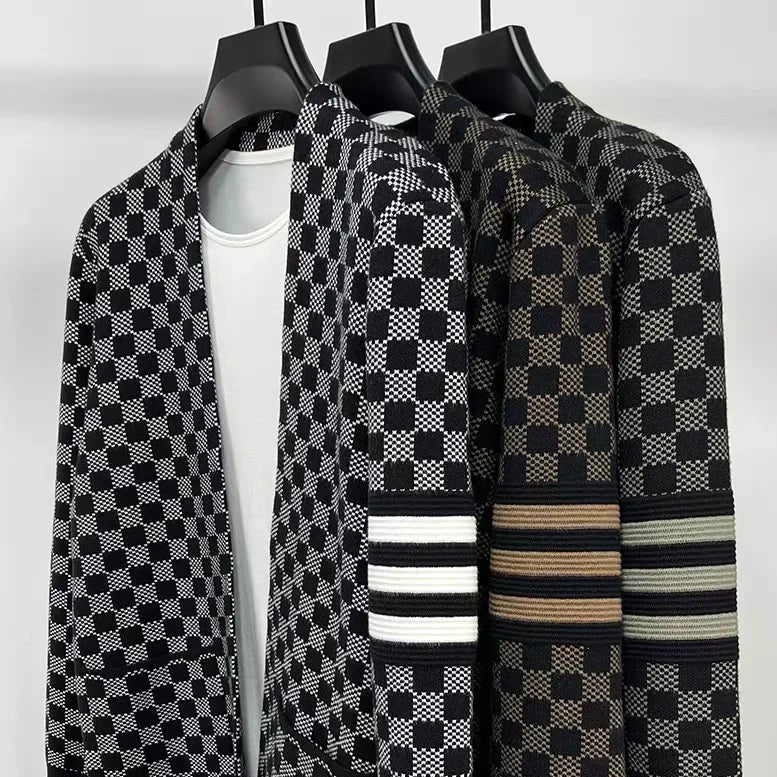 Elegante giacca a maglia da uomo con motivo a blocchi di colore