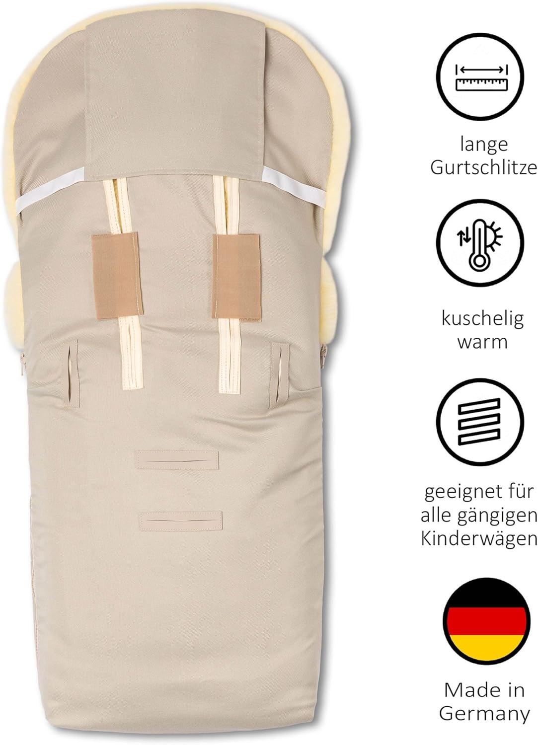 Sacco coprigambe in pelle di agnello Hofbrucker "Putzi" per passeggino, carrozzina/sacco coprigambe invernale antivento e idrorepellente/sacco coprigambe caldo con parte superiore rimovibile/vera pelle di agnello/Made in Germany