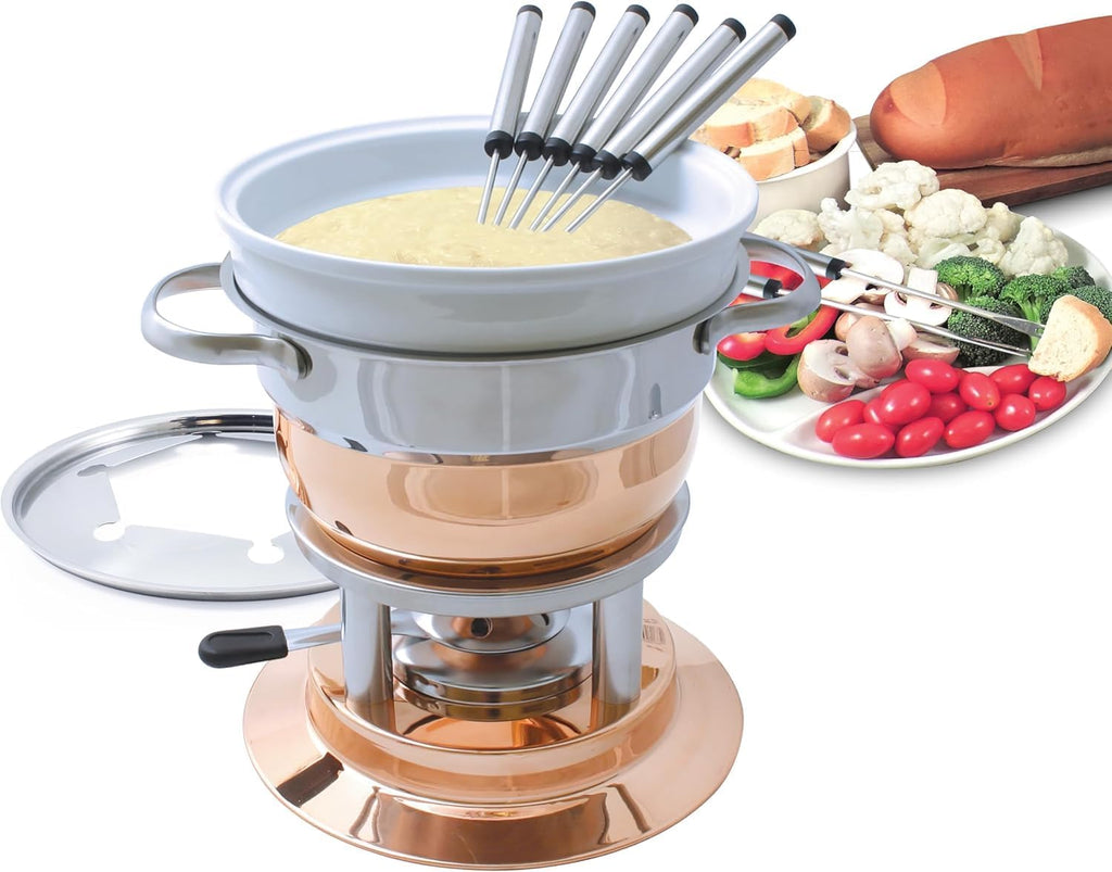 Swissmar F66415 Lausanne Fondue Set 11-teiliges, Kupfer/Edelstahl, 1.8L, Fondue-Set für Fleisch, Käse und Schokolade, für 6 Personen, Geschenkset