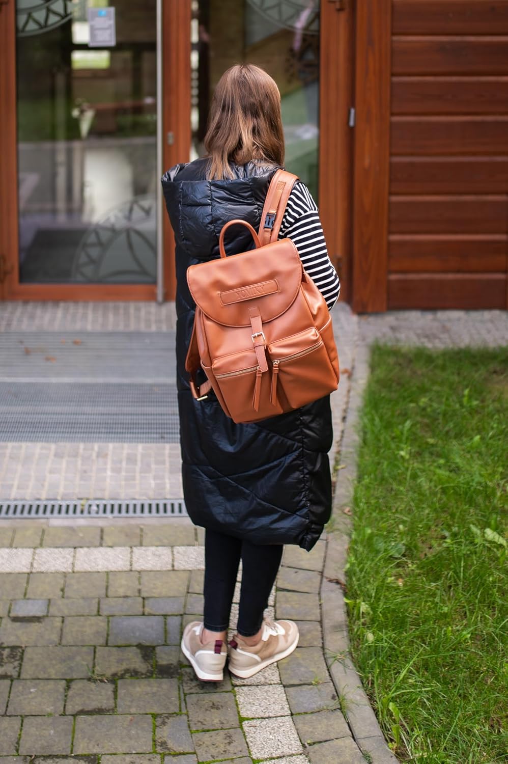 Borsa fasciatoio in pelle, zaino per mamma e papà, con tasca per bagnato e asciutto e fasciatoio, ben organizzato.