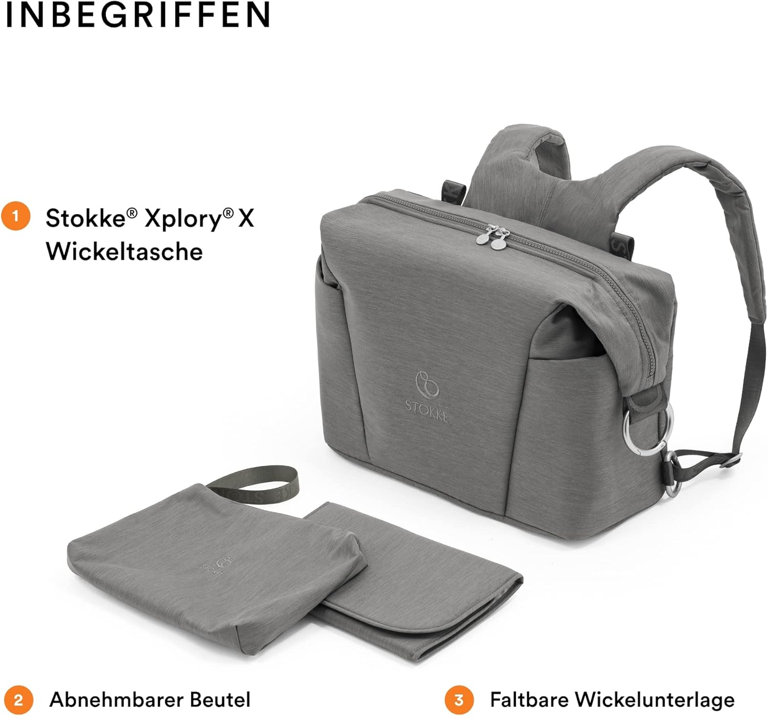 Stokke Xplory X Wickeltasche – Trageoption als Schultertasche oder Rucksack – Inklusive faltbarer Wickelunterlage & Beuteltasche – UPF 50+, wasserabweisend, leicht zu reinigen