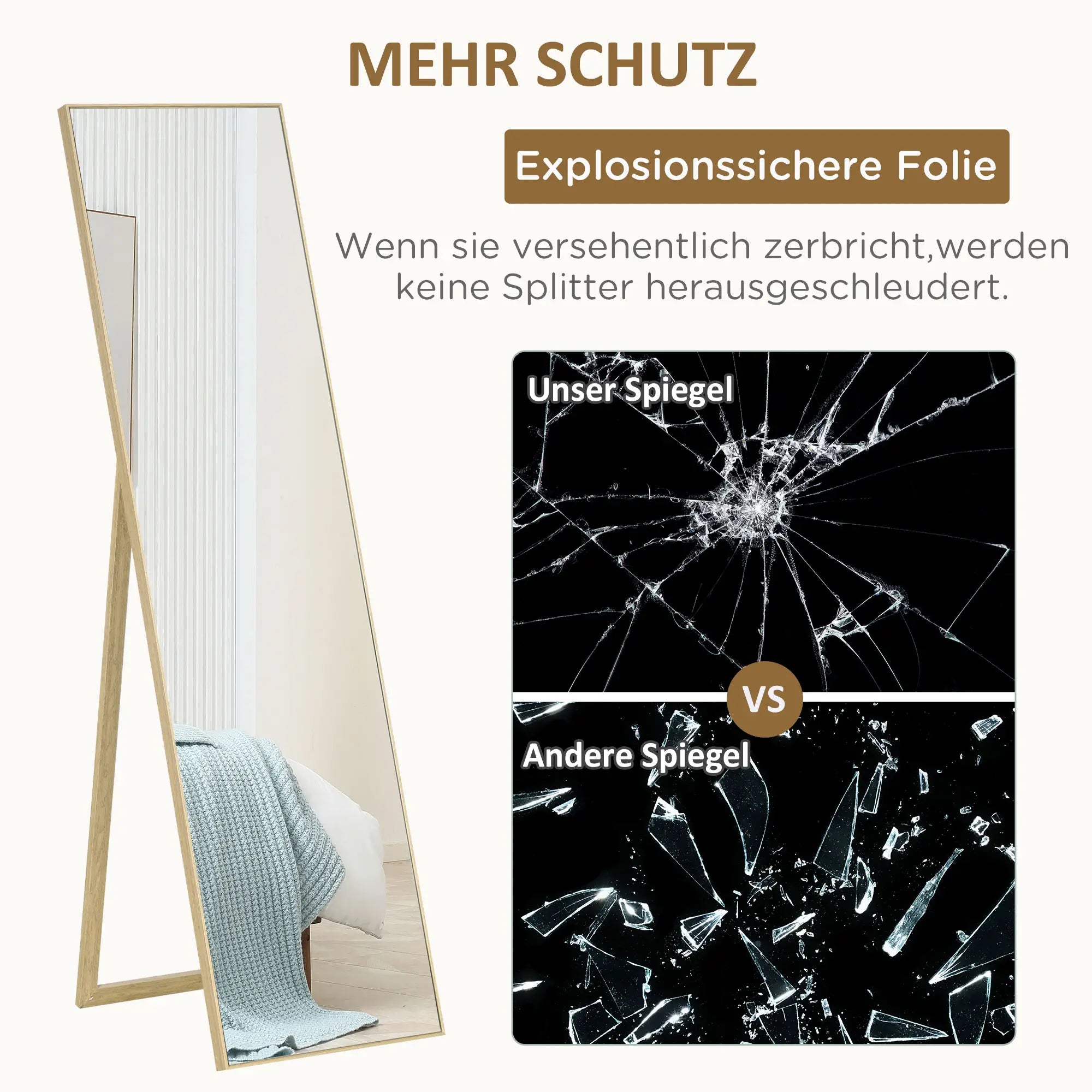 HOMCOM Standspiegel Ganzkörperspiegel bruchsicher Holzmaserung