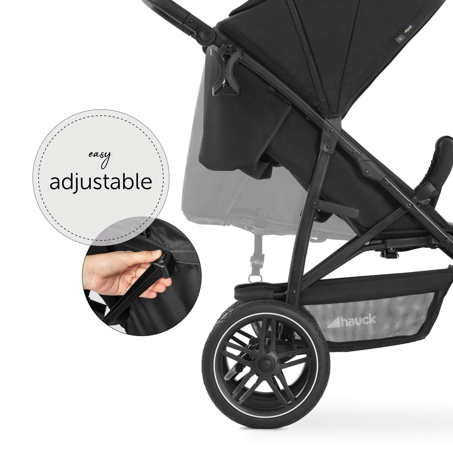hauck Buggy Rapid 3 Air für Kinder bis 22 kg, Lufträder, Federung, Klein Zusammenklappbar, UV-Schutz 50+, mit Schlaffunktion ab Geburt, Höhenverstellbarer Schieber, Großer Korb bis 3 kg (Black)