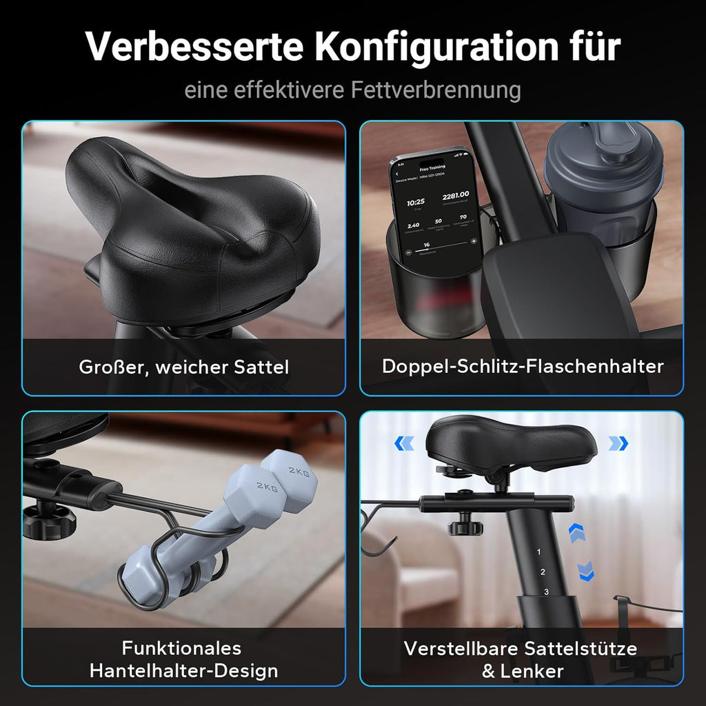 MERACH Cyclette con Resistenza Regolabile, Bici da Allenamento Silenziosa con Monitor LCD Migliorato, Supporto per Tablet, Cyclette da Interno per Cardio Fitness a Casa, App Dedicata, Fino a 136 kg