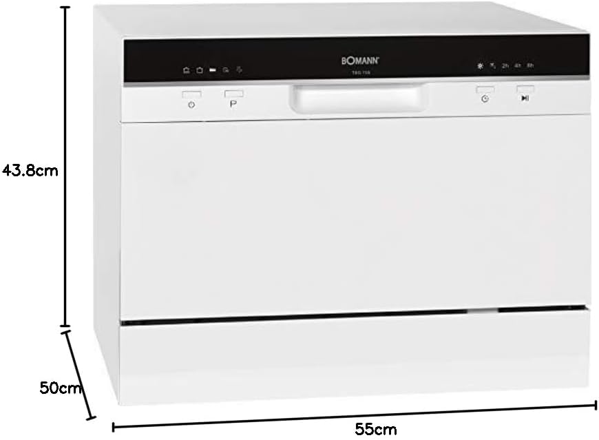 Bomann Mini lavastoviglie con attacco per l'acqua | incl. tubo flessibile | Lavastoviglie da tavolo silenziosa | Mini lavastoviglie per piccole cucine/campeggio | Lavastoviglie piccola con protezione anti-trabocco | TSG 7405 bianco
