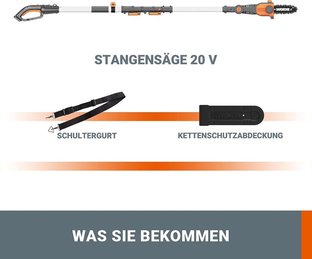 WORX WG252E.9 Tagliasiepi Telescopico a Batteria - Larghezza di Taglio 45 cm - Asta Telescopica Regolabile in 10 Posizioni fino a 3,20 Metri di Altezza - Compatibile con PowerShare - Batteria e Caricabatterie Non Inclusi