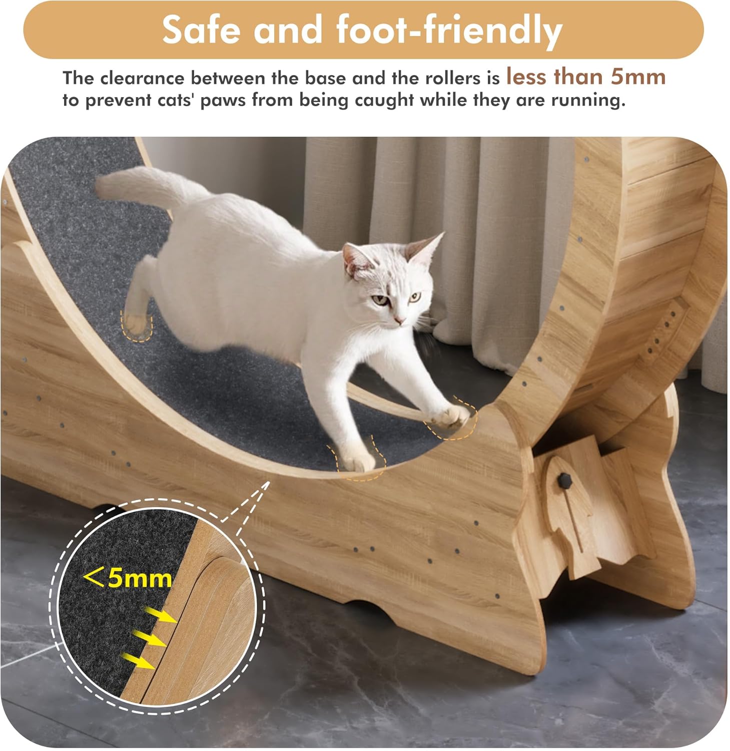 Mondeer Ruota per gatti da interno, tapis roulant da 110 cm con tappeto rimovibile, ruota da corsa in legno per gatti di taglia piccola, media e grande, attrezzo per fitness e perdita di peso, nero