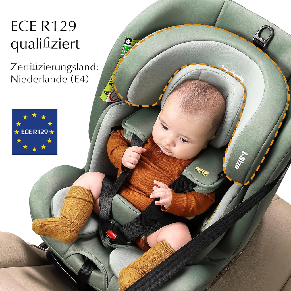 Jovikids 360° Drehbar Kindersitz mit ISOFIX und Ruheposition, i-Size(ECE R129) 40-150cm(0-36kg) Reboarder Baby Autositz, ab Geburt -12 Jahre (schwarz)