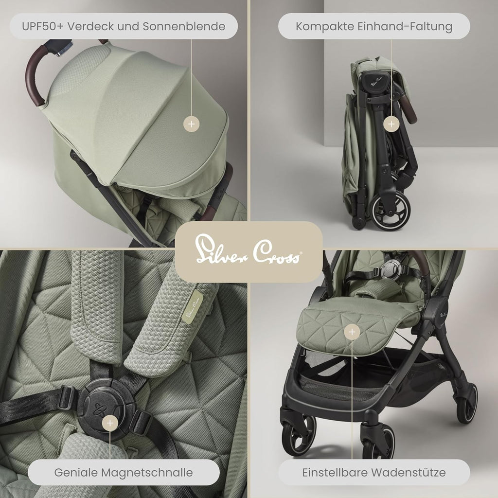 Silver Cross | Clic Passeggino Compatto | Passeggino da viaggio | passeggino pieghevole e leggero | dimensioni cabina | Dalla nascita - 4 anni | Almond