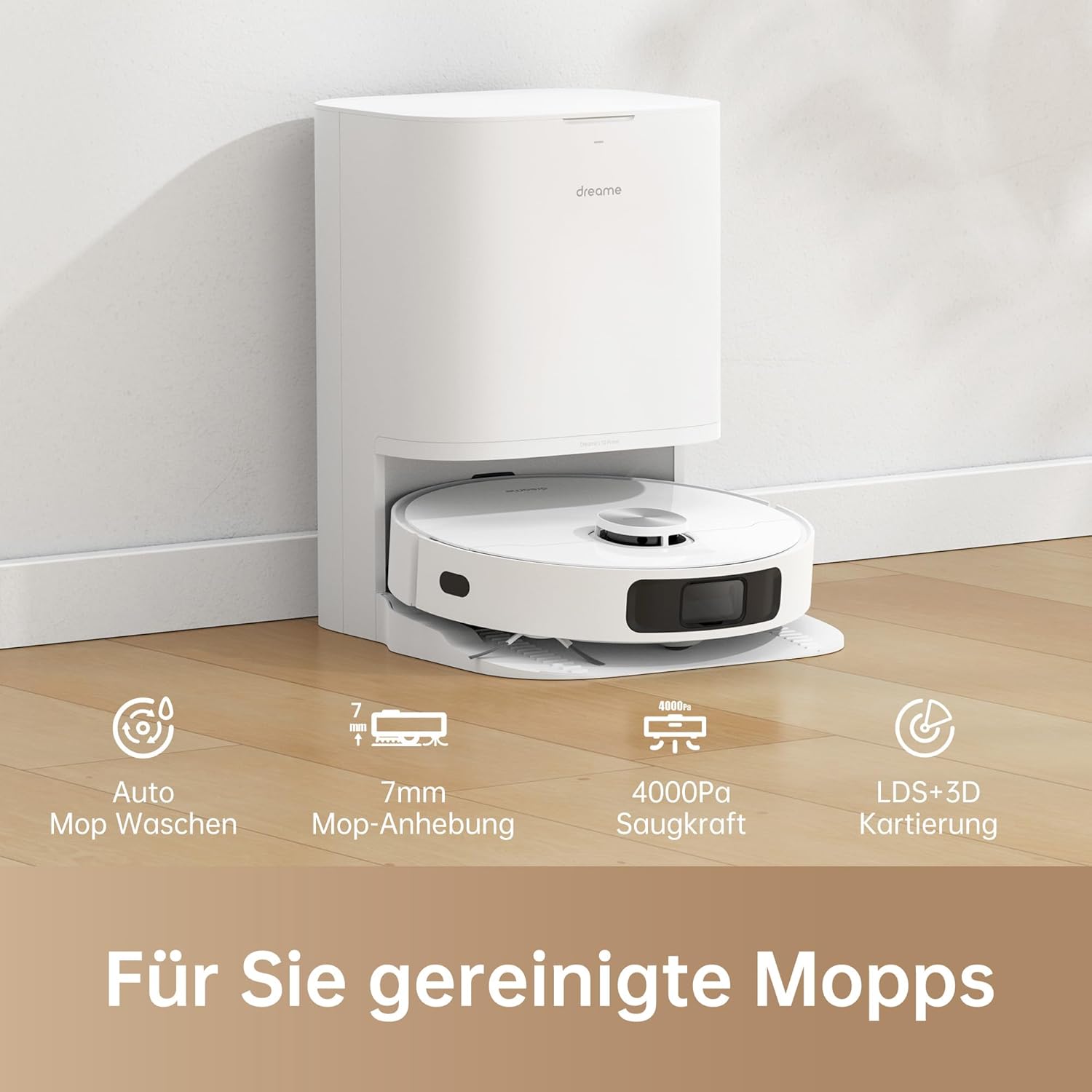 dreame L10 Prime Saugroboter und Wischroboter mit Automatischer Waschstation von Wischpads, 7mm Mopanhebung, LDS Navigation, 4000Pa Saugleistung, 3D Mapping, WiFi/APP