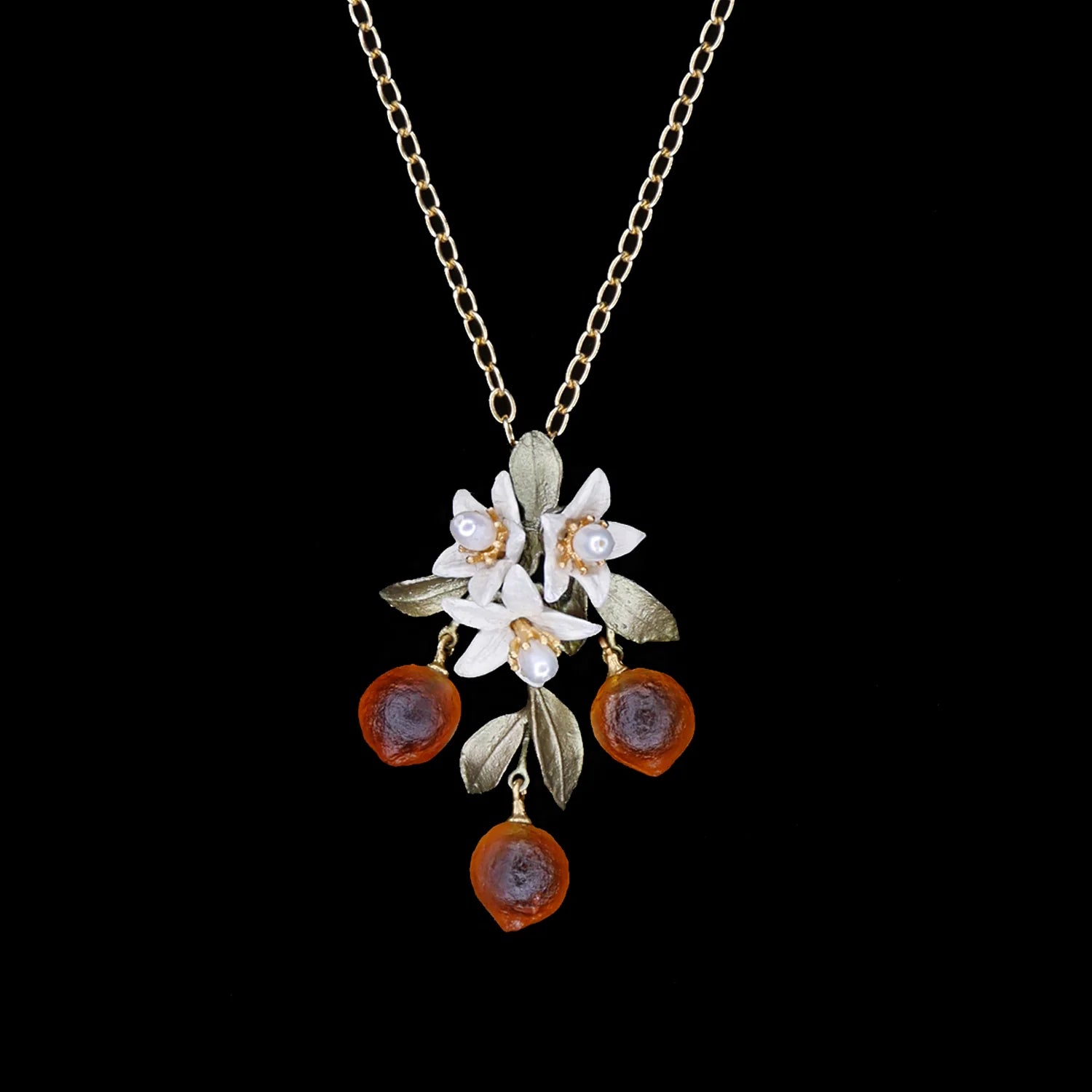 Arancione - Collana con ciondolo fiori e frutta