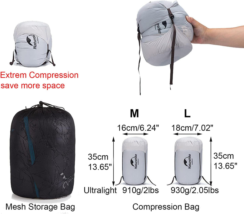 Naturehike CW700/CW400 Sacco a Pelo in Piuma, Ultraleggero, Portatile, Compatto, per Inverno, 4 Stagioni, per Adulti e Bambini, Campeggio, Escursionismo, Viaggi, con Sacco a Compressione