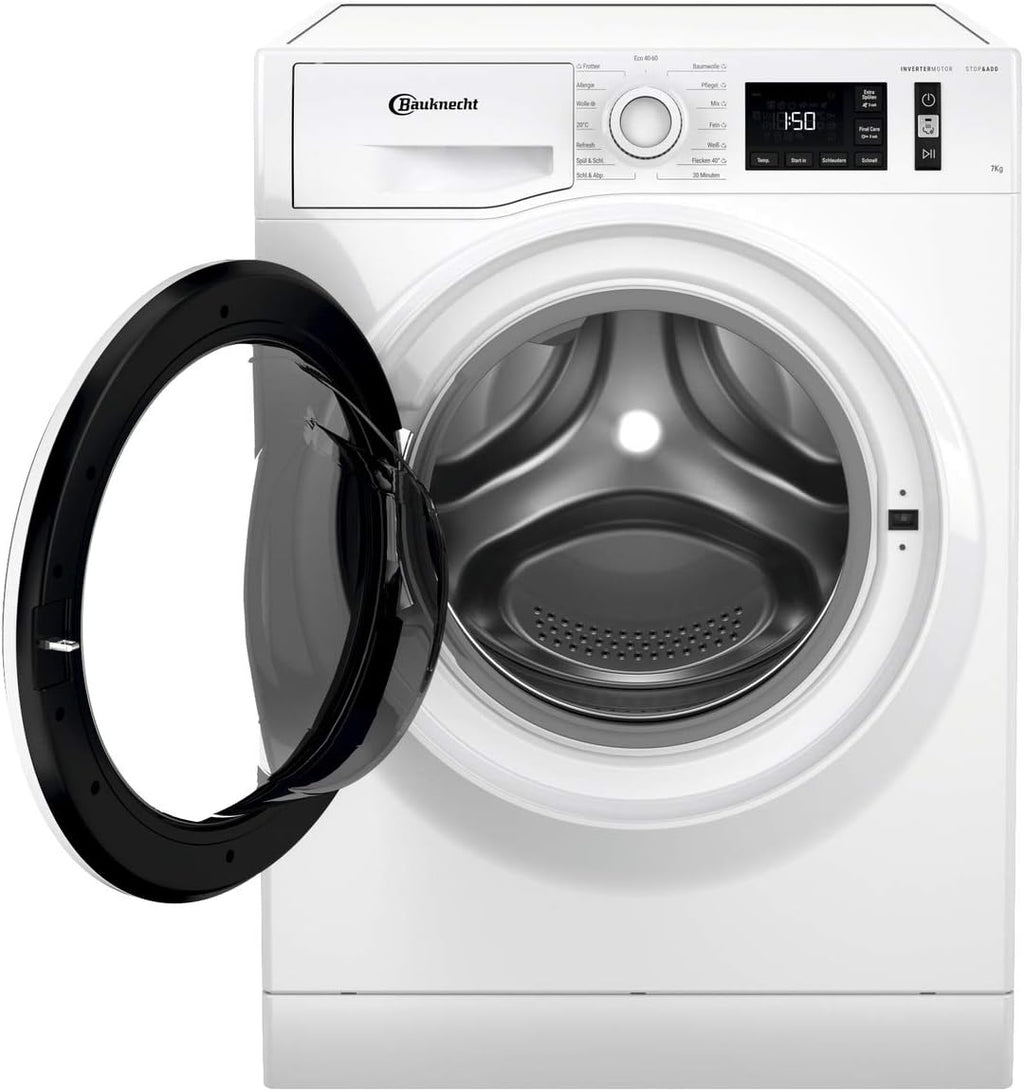 Bauknecht W Active 711 B Waschmaschine-Frontlader/ 7kg/ 1400 U/min/Kraftvolle Fleckentfernung/Dampf Programme/Steam Hygiene mit Antivirus/Steam Refresh/Stopp&Add Funktion/Dynamic Inverter-Motor
