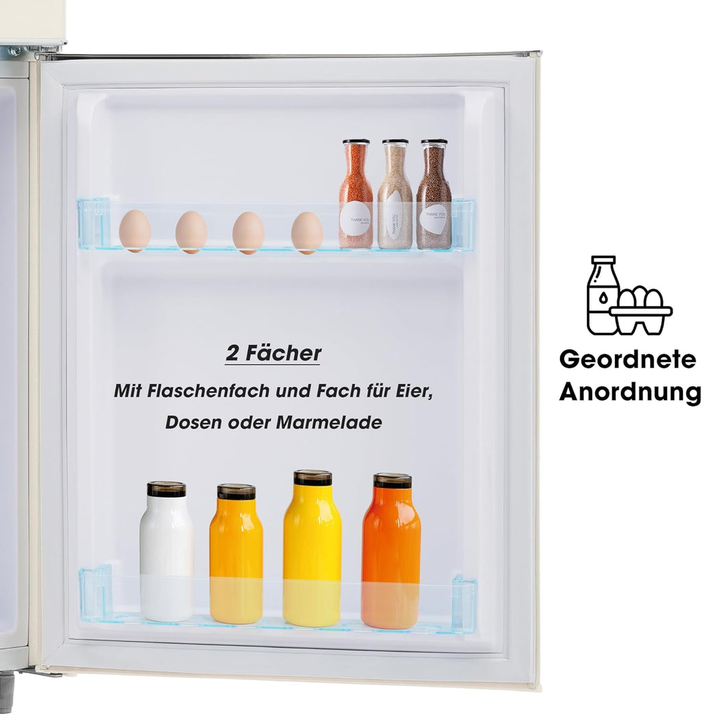 Merax Frigorifero con Congelatore, Frigorifero Combinato, Piccolo Frigorifero con 51L e Congelatore 21L, Silenzioso, LED, Ripiani in Vetro, Cassetto Verdura, Balconcini, per Cucina, Soggiorno, Ufficio, Nero