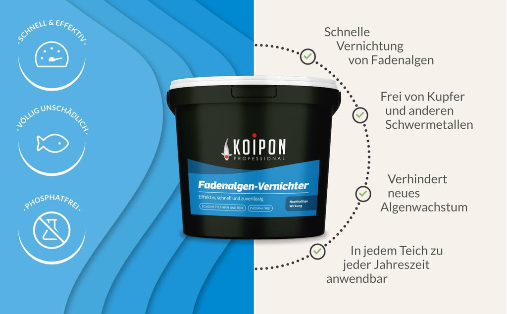 KOIPON Anti-Alghe a Filamento 25 kg, Antialghe Senza Fosfati, per la Lotta alle Alghe e Contro la Crescita di Alghe a Filamento nei Laghetti da Giardino