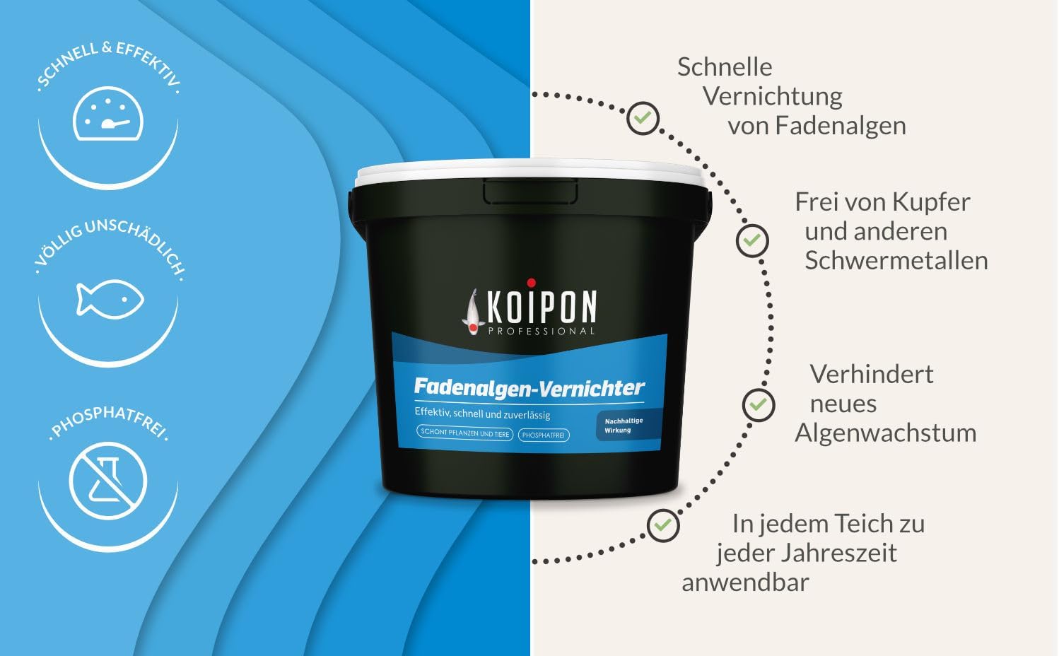 KOIPON Anti-Alghe a Filamento 25 kg, Antialghe Senza Fosfati, per la Lotta alle Alghe e Contro la Crescita di Alghe a Filamento nei Laghetti da Giardino